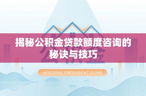 士林揭秘公积金贷款额度咨询的秘诀与技巧